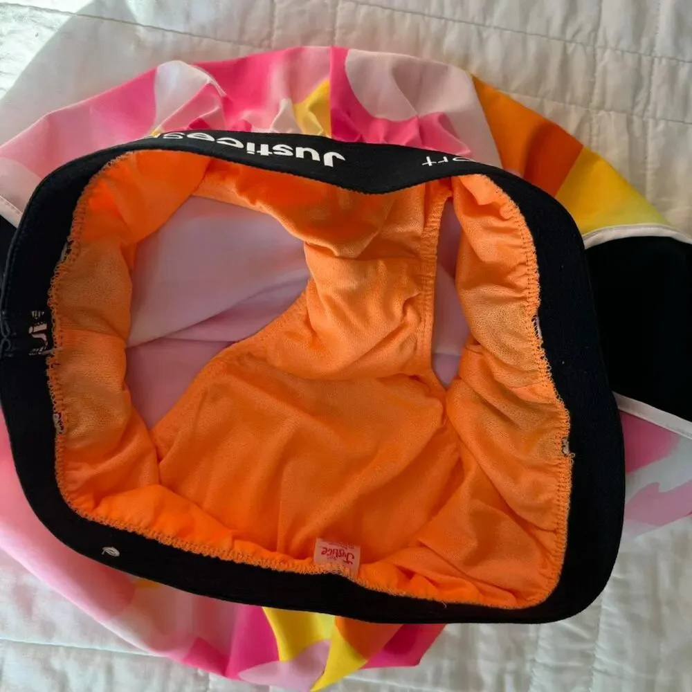 Justice kids girls L 12 14 beachy‎ running shorts pink orange black